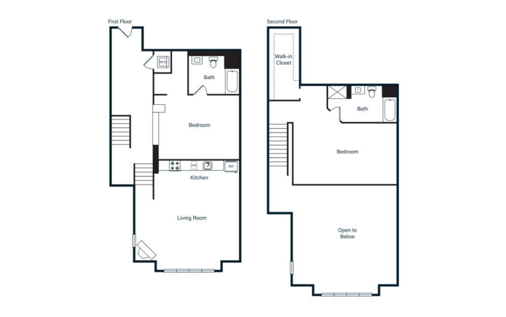 B13 - 2 bedroom floorplan layout with 2 bathrooms and 1142 square feet